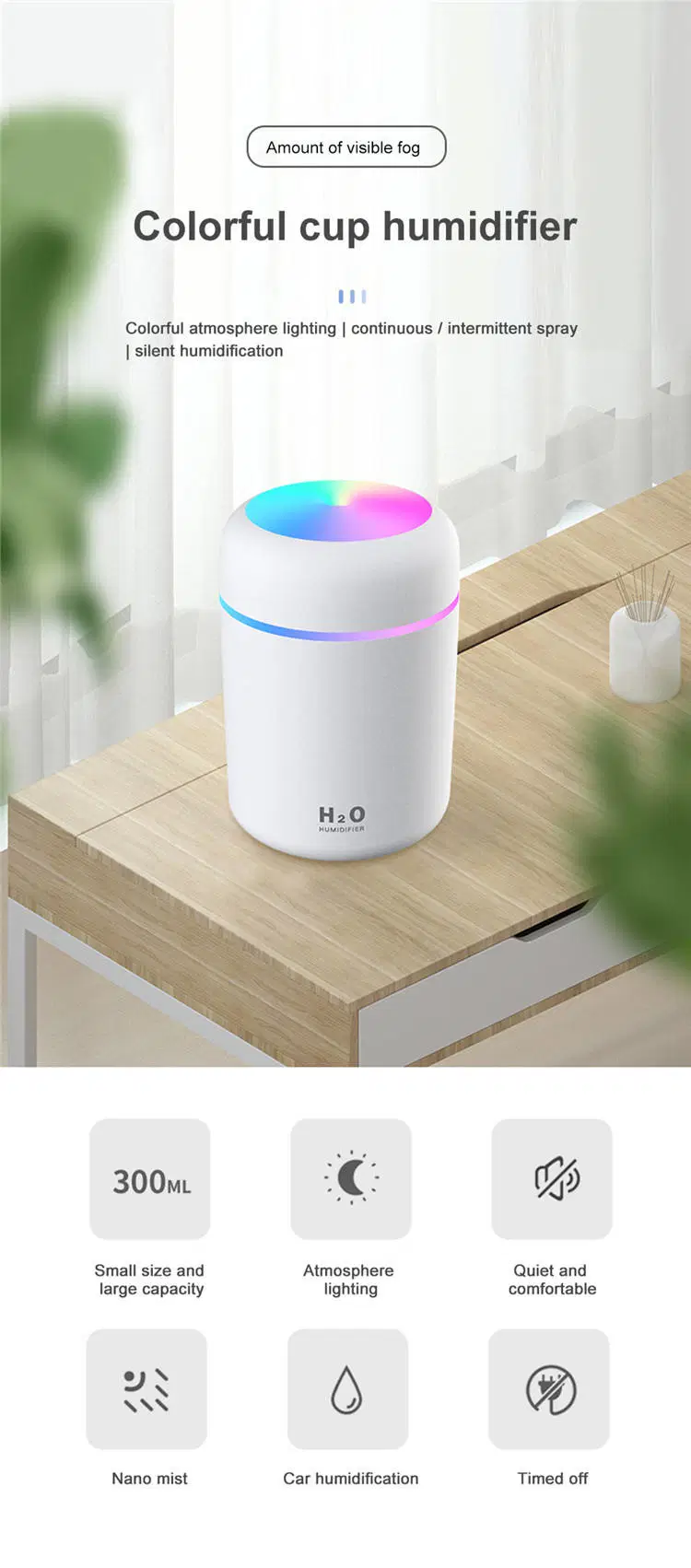 Colorful Portable 300ml H2O Humidifier Scent H20 Fragrance Aromatherapy Aroma Diffuser Electric Car Essential Oil Diffuser Machine