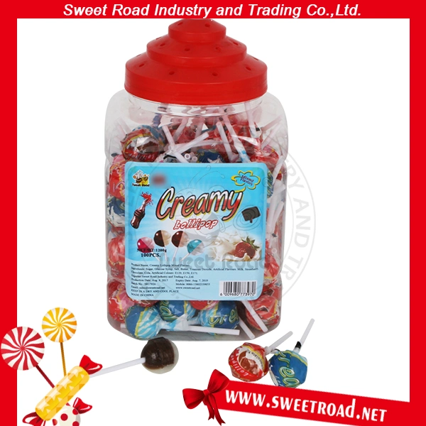 12g Assorted Creamy Fruit Flavor Lollipop with Bubble Gum Confectionery