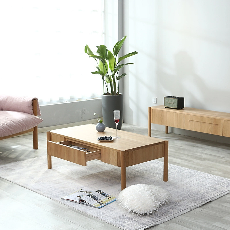 Japanese Style Simple Small Apartment Solid Wood Coffee Table with Drawer 0051