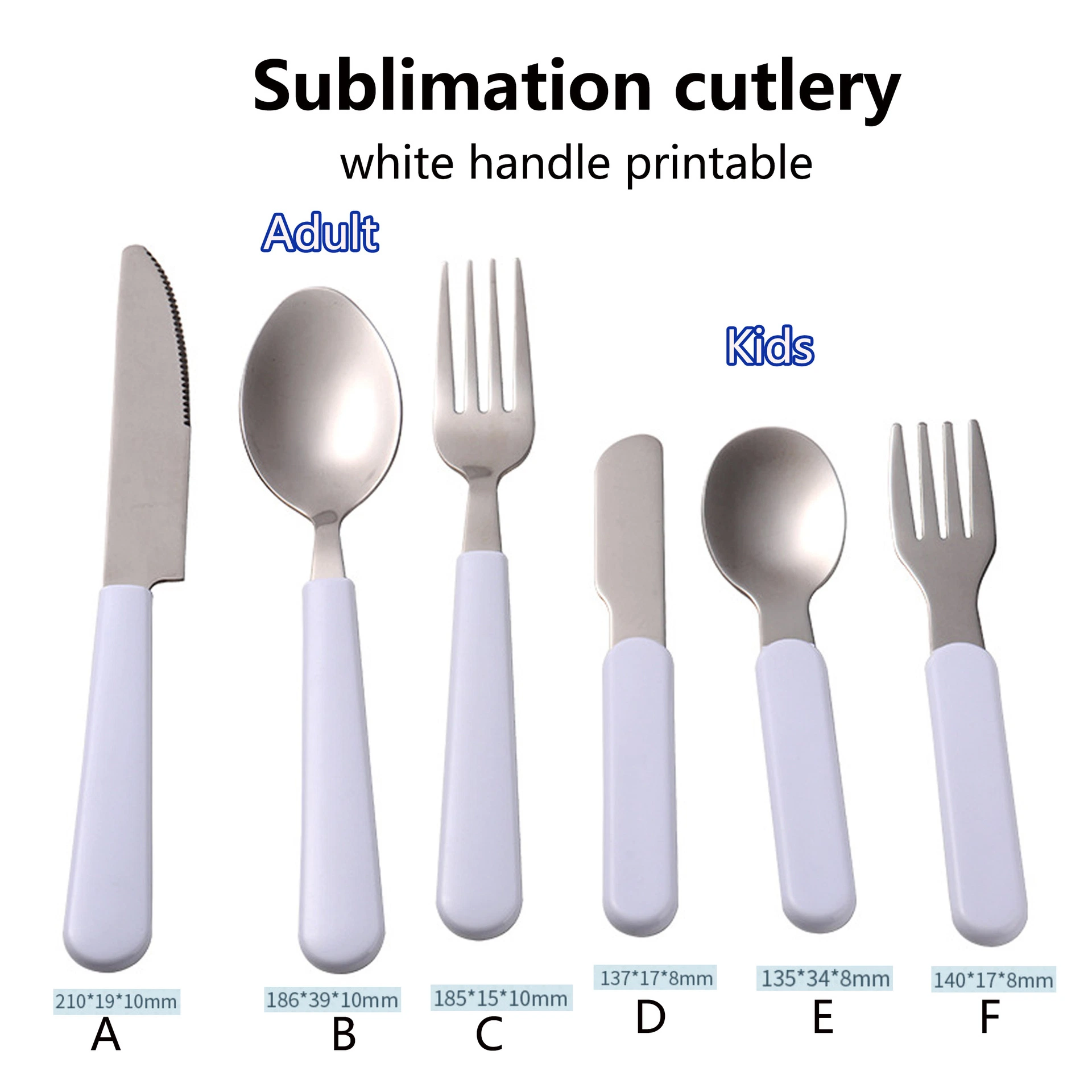 White Blank DIY Sublimation Stainless Steel Tableware Knife & Fork & Spoon Western Tableware for Adult Children