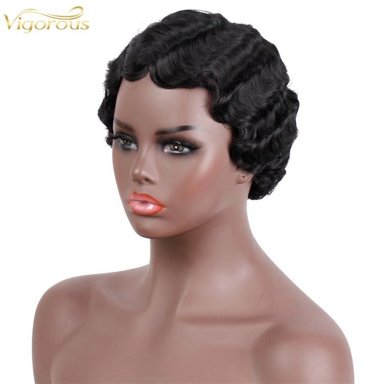 Short Finger Wave Cheap Synthetic No Lace Wig Hair Pixie Cut