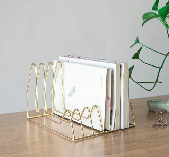 Nordic Wire Desktop Rose Gold Vinyl Stand Record Rack Metal Bookends Book Newspaper Magazine Rack