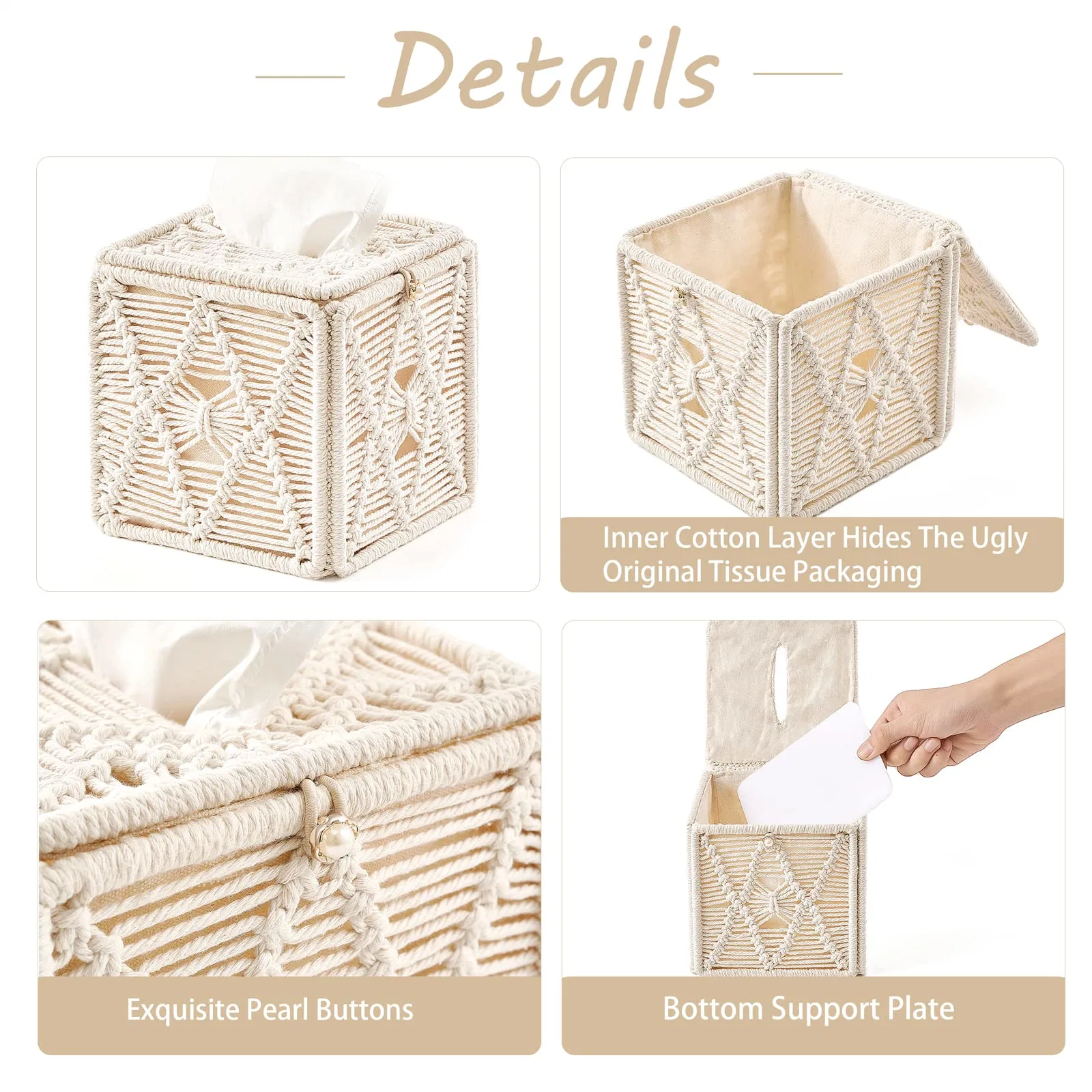 Ivory Cube Holder decoración cuadrada tejido Organizer Tissue Box