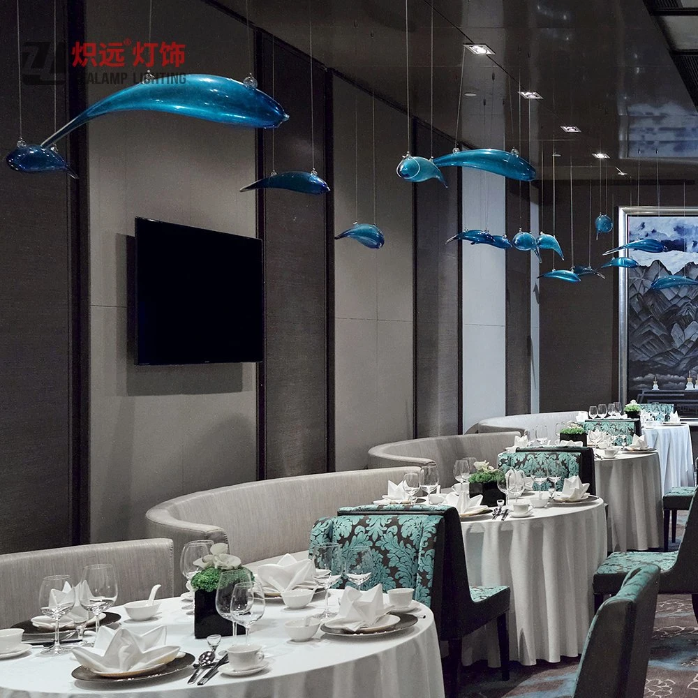 Moderne Indoor Hand geblasen Projekt Fisch Kronleuchter für Hotel