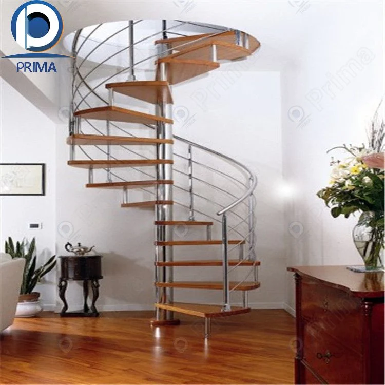 Prima columna central escalera espiral Interior Acero y Madera Attic Escalera de caracol