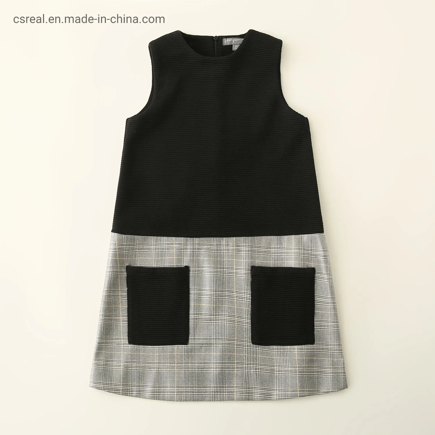 Children Clothes Girl Kids Knitted Black Fabric Contacted Woven Plaid Dress Wear