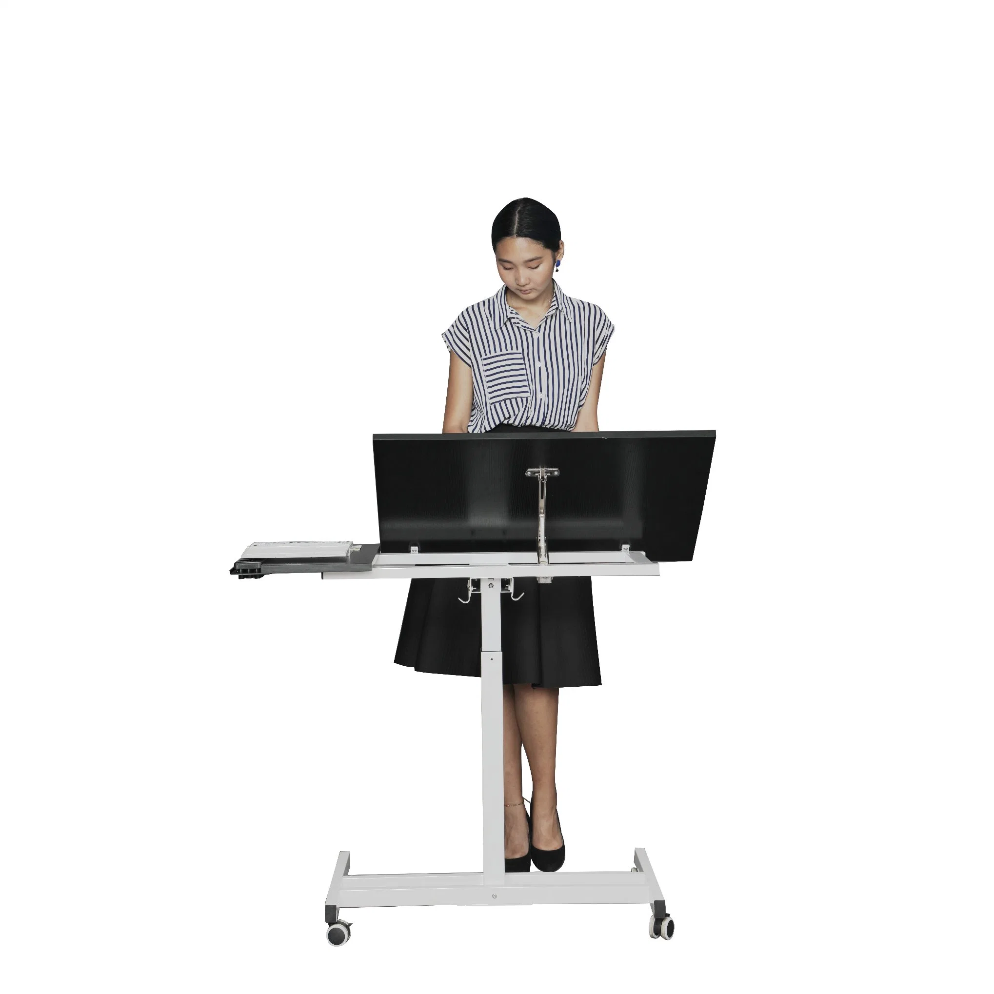 Hand Crank Sit to Stand Office Desk Tiltable Four Legs Height Adjustable Computer Standing Desk with Handle/