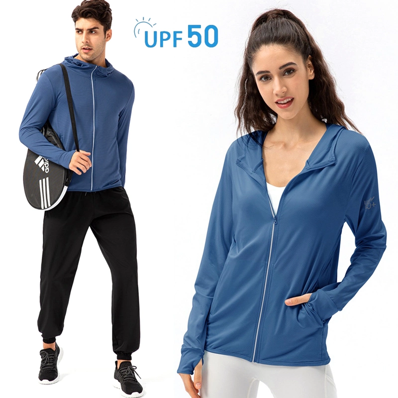 Unisex Upf 50+ UV Sun Protection Clothing Zip up Lightweight Hoodie Sun Shirt Hiking Outdoor Performance Jackets with 4 Pockets and Thumb Holes