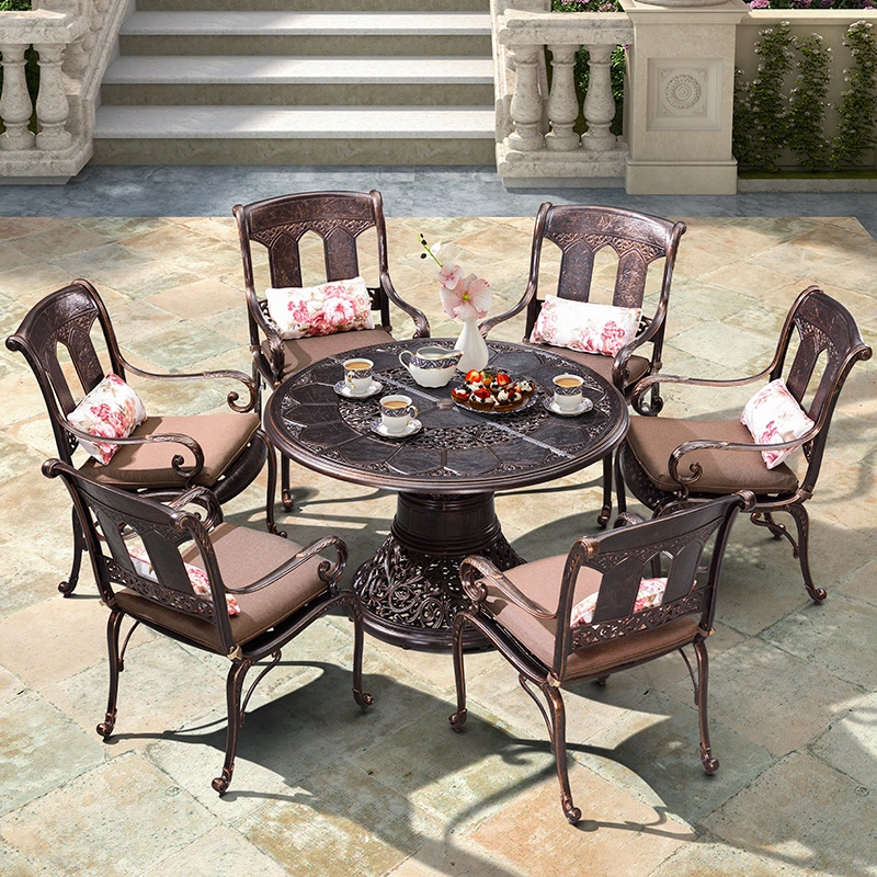 4 Seaters Outdoor Garden Patio Furniture Luxury Conversation Set Cast Aluminum with Round Table