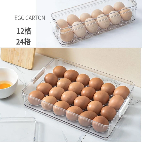 Stackable Plastic Covered Egg Tray Holder Refrigerator Container and Organizer