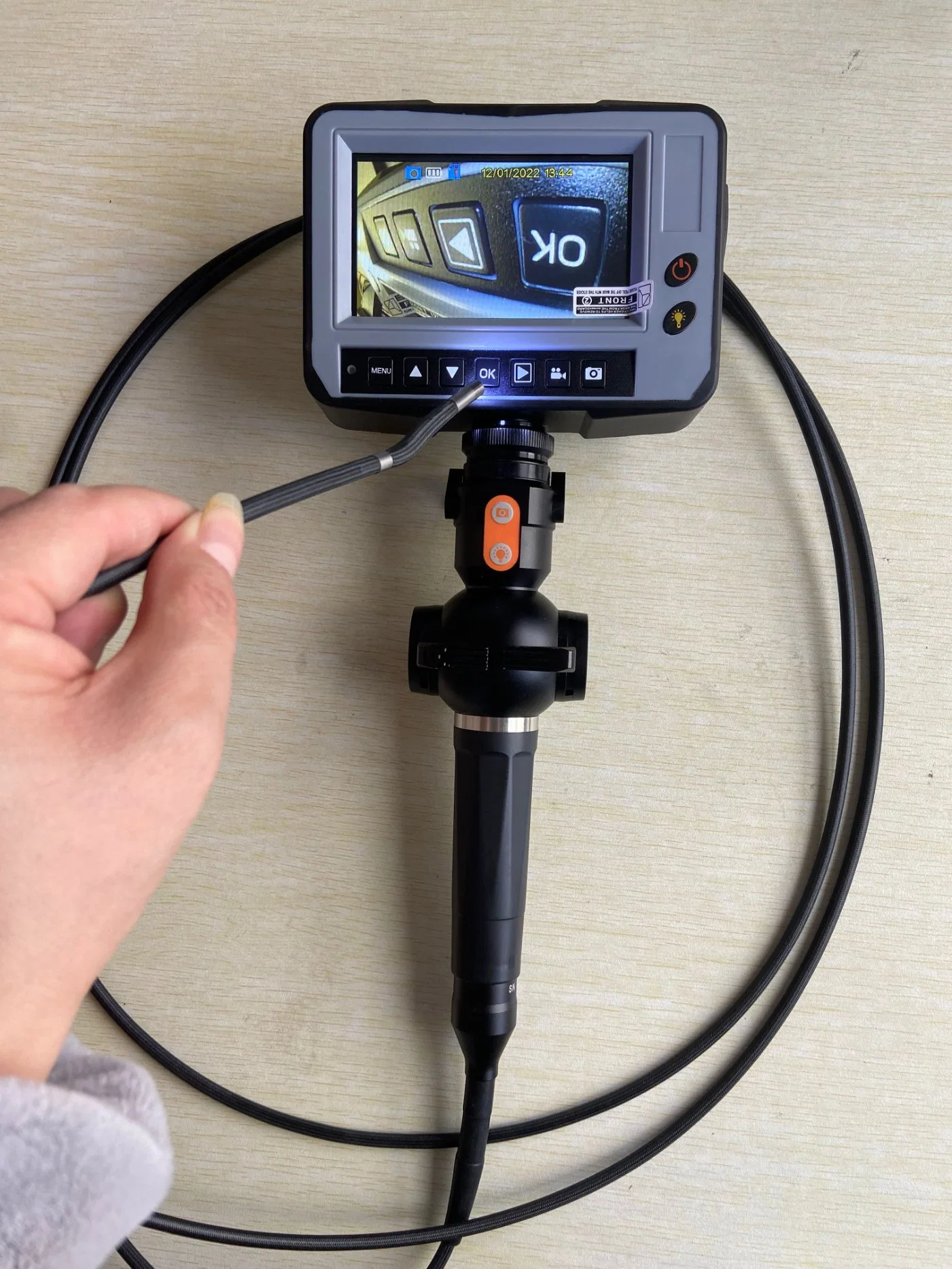 Endoscope industriel flexible avec écran de 4.5 pouces, tube tressé en tungstène, étanche IP67, articulation à 4 contacts, tube de test de 2 mètres