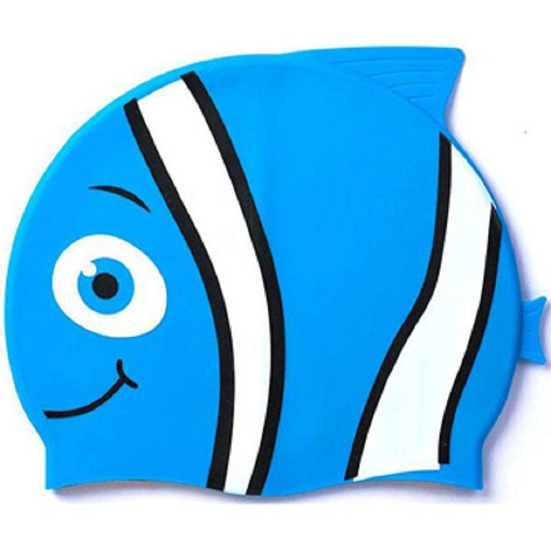 Forma de peces de la Historieta Unisex Kids Junior de natación silicona personalizadas tapas el logotipo impreso nadar Hat resistente al agua para niños Natación