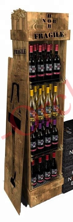 Présentoir à bouteilles de vin en bois sur mesure à 4 niveaux pour magasin de vin