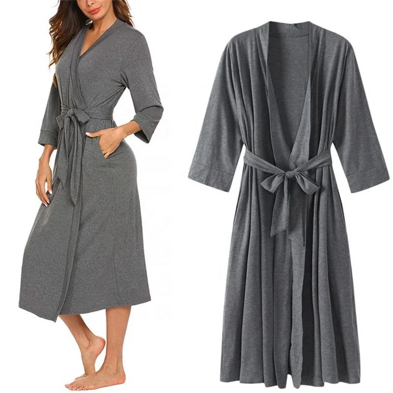 7-Point Sleeve Long Pajamas Womans Bathrobe with Logo SPA Bathrobe