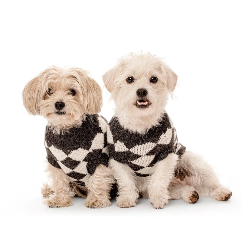 Pullover à col roulé en damier de mode d'hiver de vêtements en bonneterie Accessoires chien pet