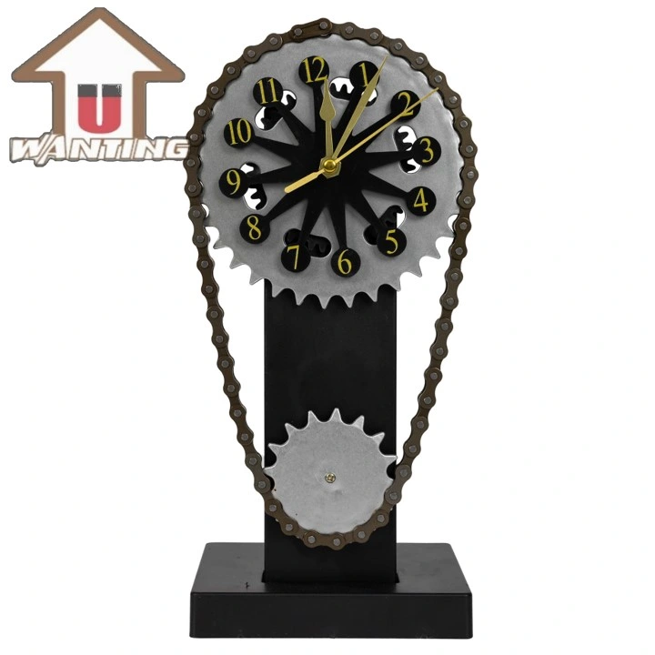 Corrente engrenagem Relógio rotativo Design criativo mecânico Metal Craft Art Ornamento de parede