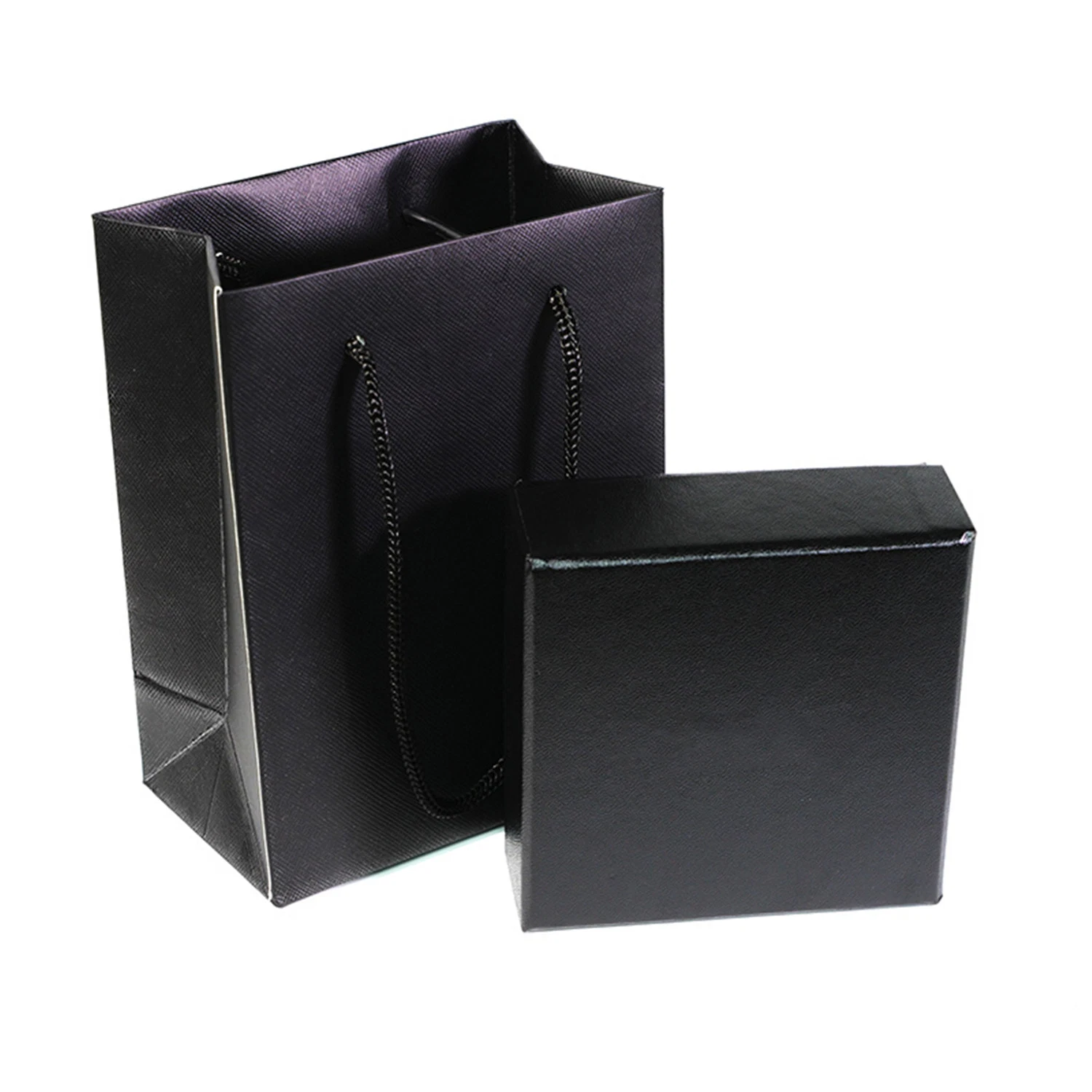 Papel de Leatherette negro Caja de regalo de espuma Insertar papel Tarjeta cordón ajustable Bolsa