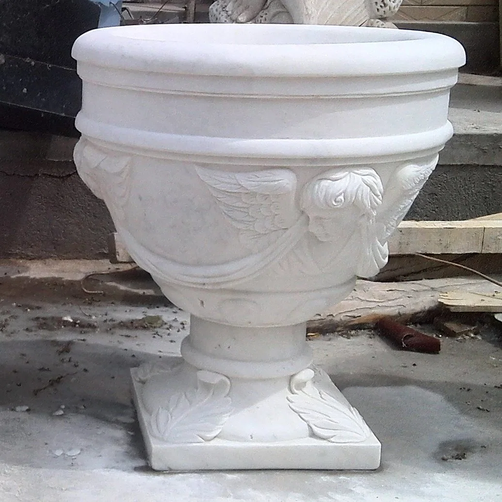 Outdoor Decorative White Stone Flower Pots Stone Flowerpot Planter or Garden
