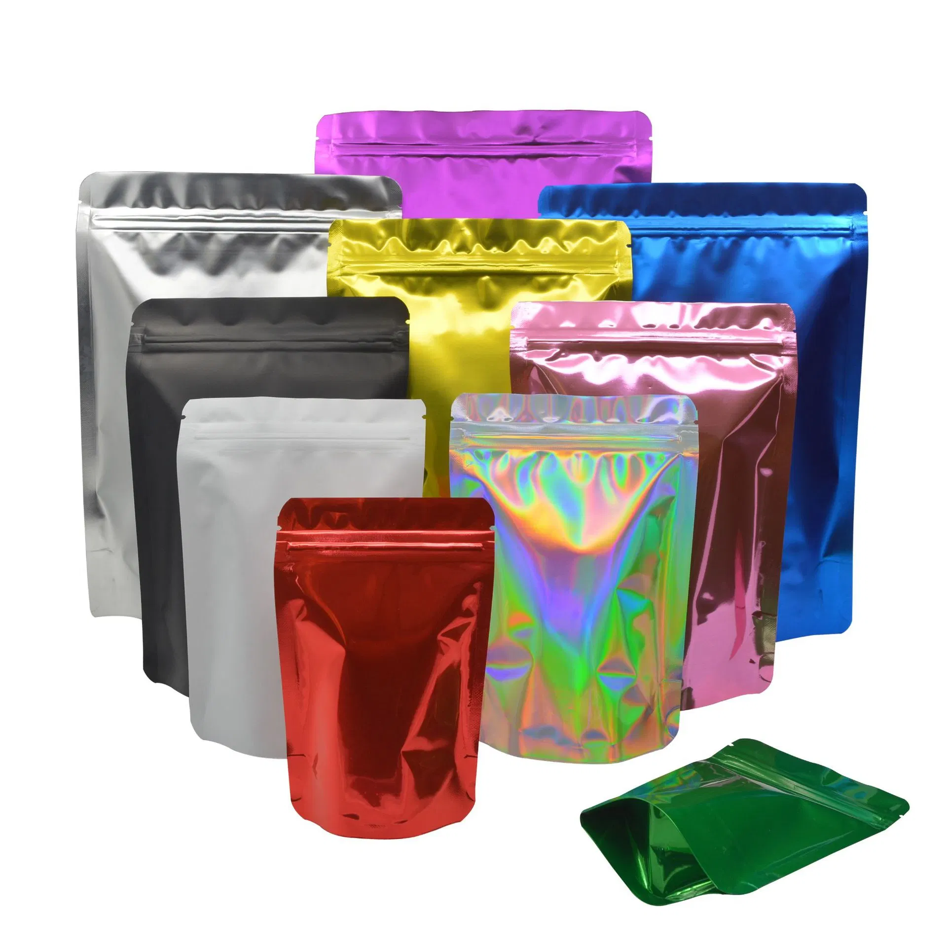 Hot-Stamping el papel de aluminio Envases de alimentos Bio-Degradable impreso Bolsa Ziplock holográfica de Mylar agua prueba de niños levantarse colorido Contenedor de oro sellado