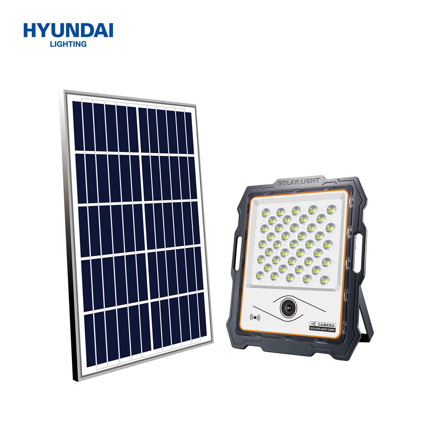 Foco LED solar Hyundai 100W para exteriores com câmara