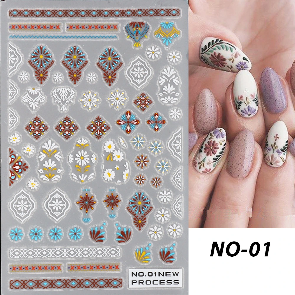 New Design Self Adhesive Nail Art Stickers Lavender Chamomile 5D Flowers Nail Decals