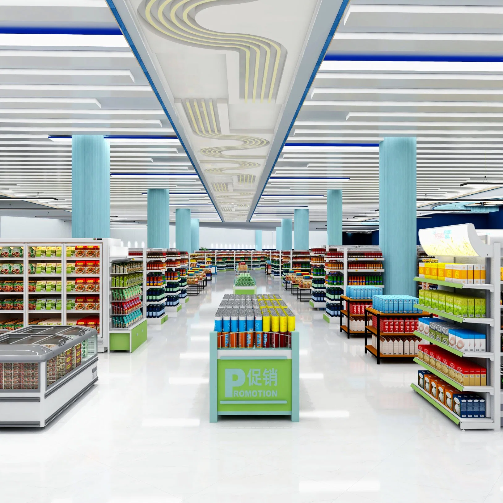 Classic Supermarket Layout Design Service 3D Rendering Shop Design Refrigerator and Shelf