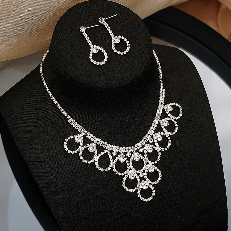 Yp205 Luxury Claw Chain Rhinestone Necklace Earring Set Wedding Accessory