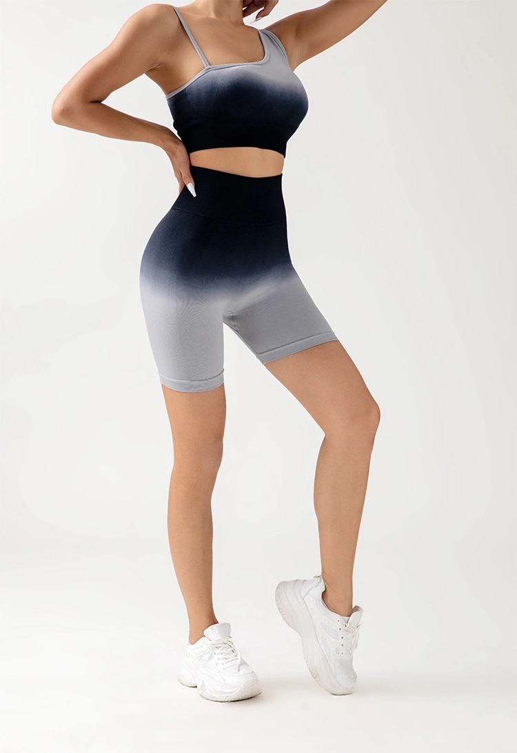 Asymmetrische Gradient Kurze Yoga-Hose Nahtloses Sport Laufen Hohe Taille Yoga-Bekleidung