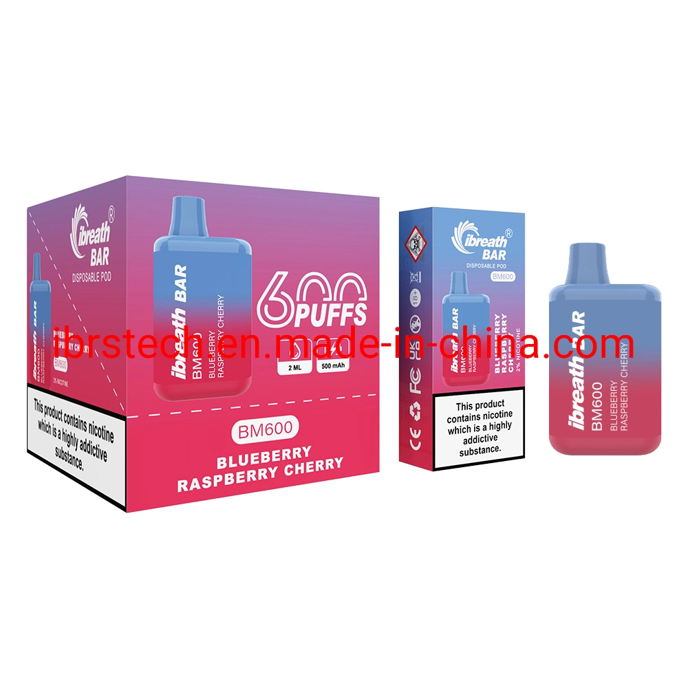 R and M Ibreath Bar Bm 600puffs UK Europe Original OEM Logo Best Selling 2% Disposable/Chargeable Vape with Tpd