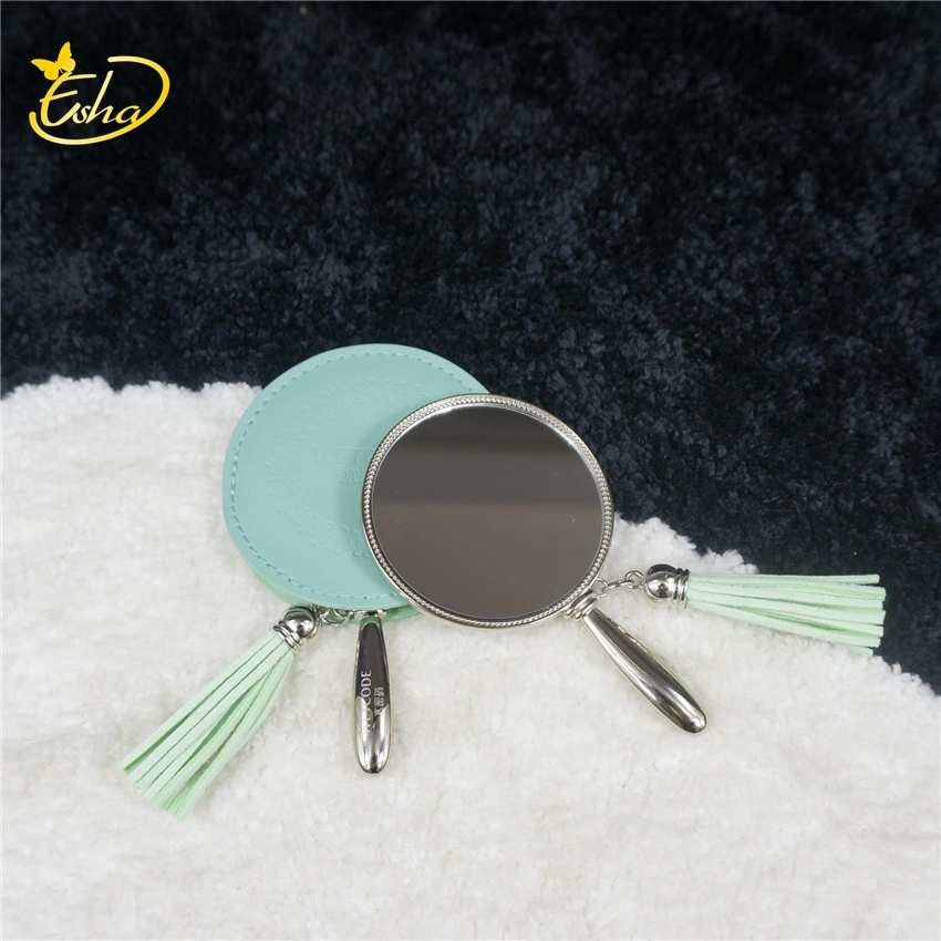 Metal Silver Round Handle Zinc Alloy Makeup Mirror