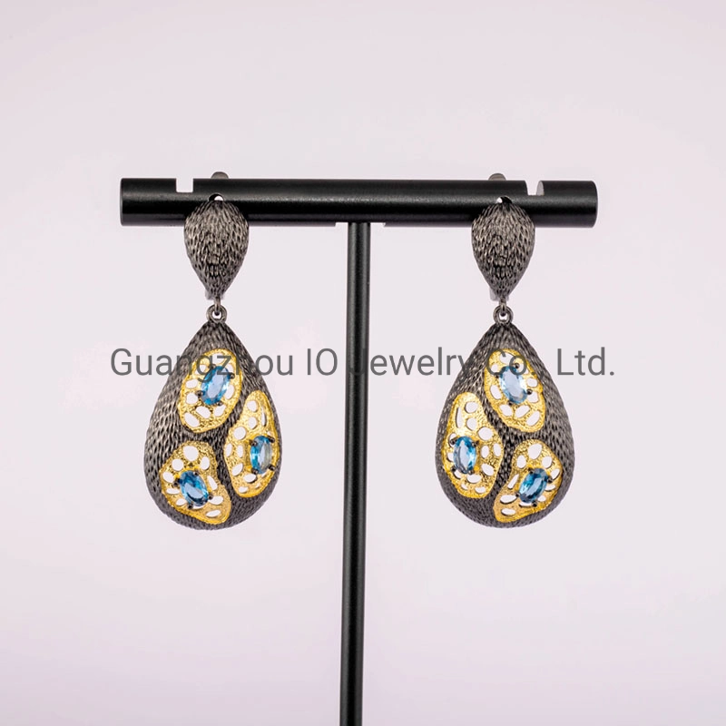 Black Plated Copper Earrings Big Design Fashionable Jewelry with Colorful Stones