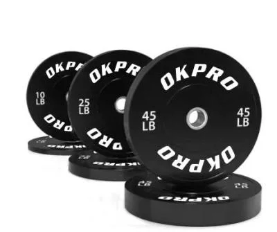 Mayorista Fuerza Equipo de fitness competencia Standard Bumper Plate Gym Negro Placa de peso de goma