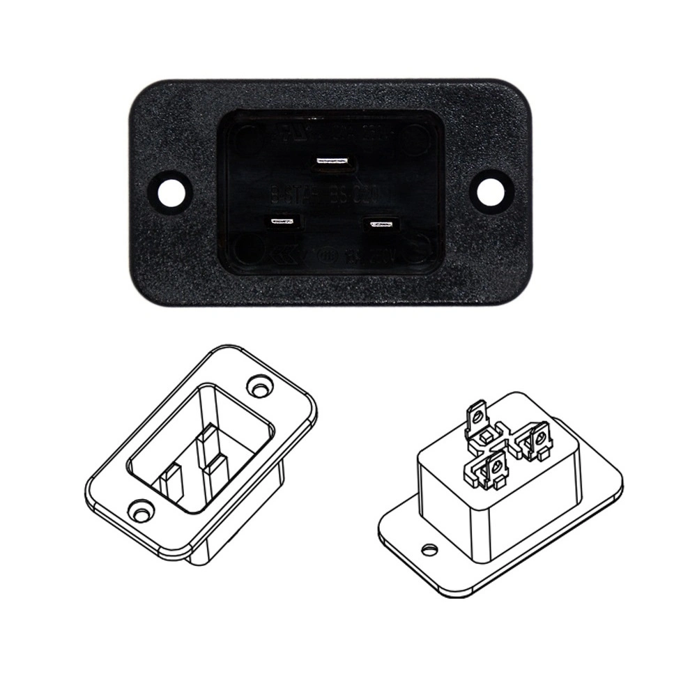 250V 16A IEC320 C20 3 Pin Inlet Connectors with Panel Mounting Hole for PDU Male Socket