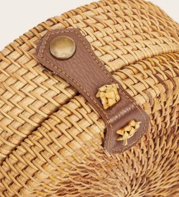 Vintage Natural Rattan Beach Bag Ladies Round Bag Women Straw Shoulder Bags