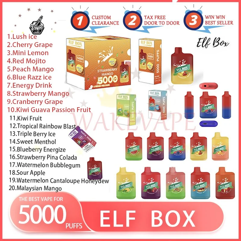 Original Elf Box Puff 5000 Disposable Vape Pen E Cigarette Rechargeable Battery 0% 2% 3% 5% 20 Flavors&Elf Box 5K Puffs