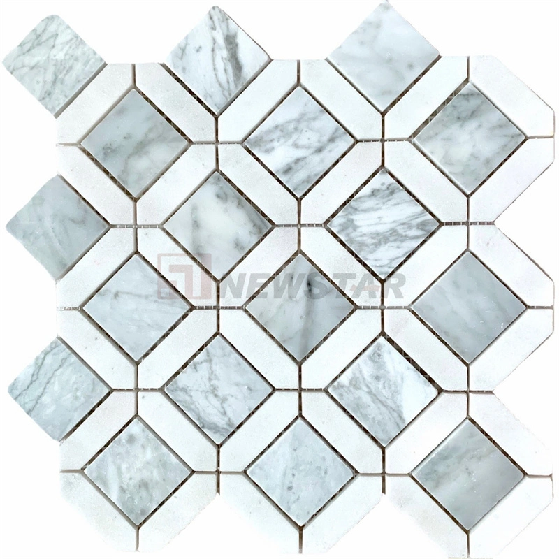 El cuarto de baño con suelo de mármol blanco de Carrara pared de ladrillo el ladrillo en 3D de mosaico Mosaico de azulejos de mosaico de mármol