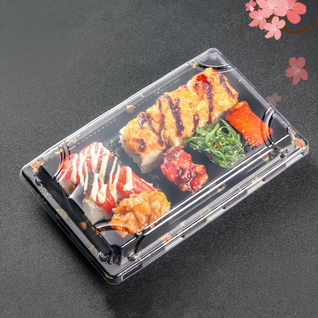 Heißer Verkauf Professionelle Recycleble Kunststoff Dvided Schutz Sushi-Tabletts für Lebensmittelbehälter