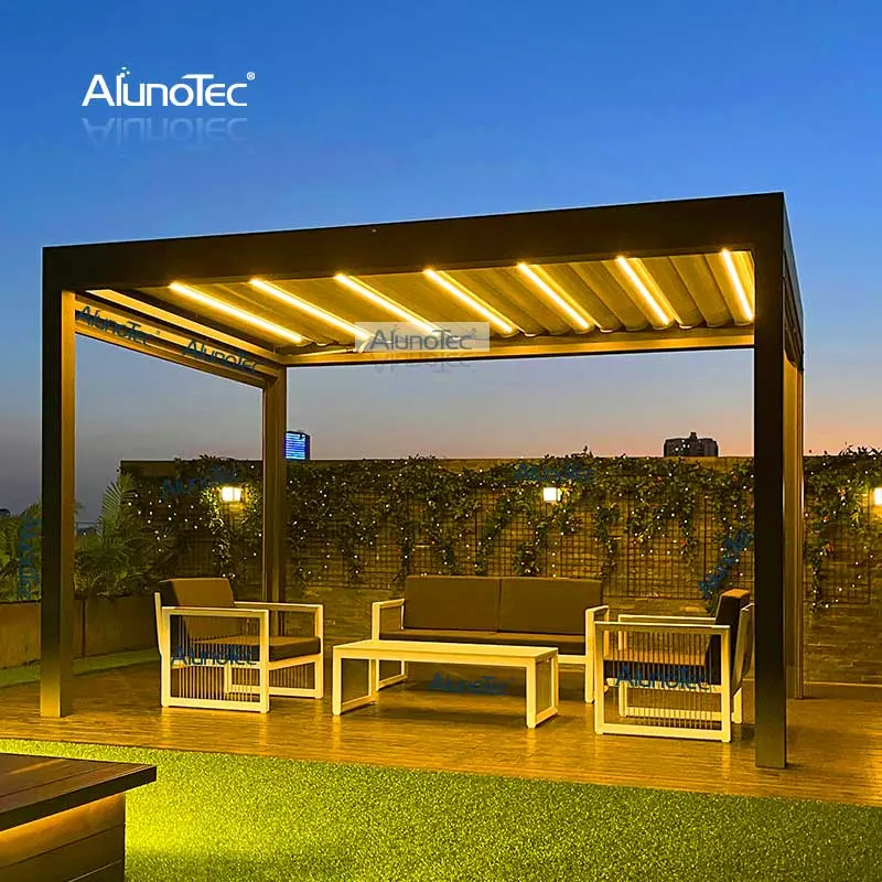 AlunoTec aluminium Durable Pergola 4x4 Motorized Adjustable Patio Gazebo Absorb UV Struxure Outdoor Beach Canopies