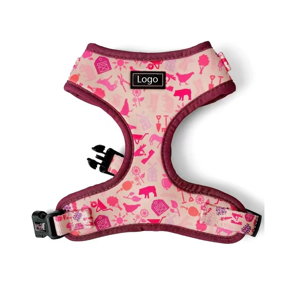 Fabrik Großhandel Personalisierte Designer Reversible Druck Haustier Hund Harness Haustier Zubehör Drucken Soft Neopren Hundegeschirr Custom