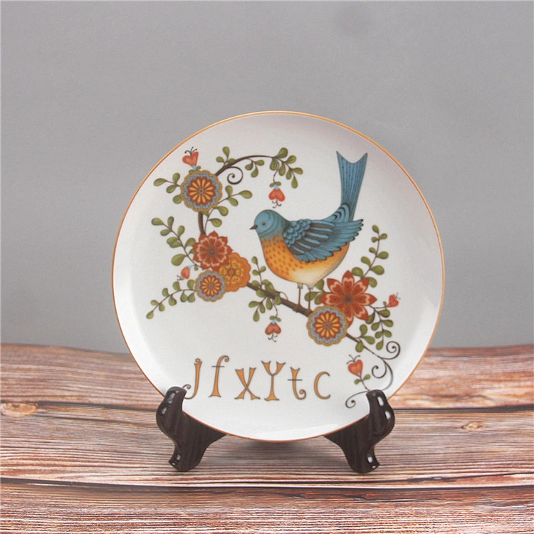 P005-B Vintage Wall Decor Decorative Plate Ceramic Blue Round Plate Home Decor Items for Living Room