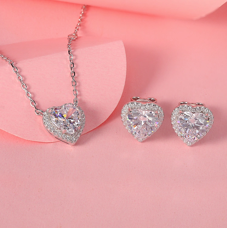 Wedding Jewelry Set Earrings and Necklace CZ Zircon Heart Necklace Earrings
