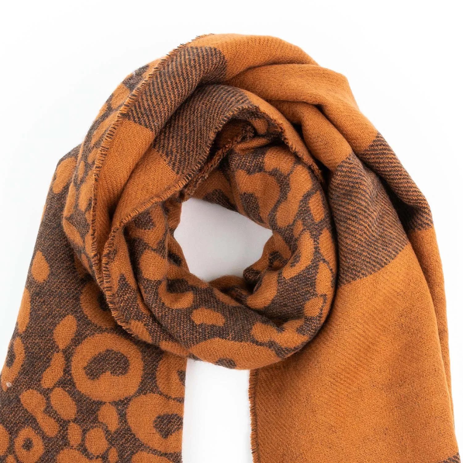 Factory Winter Warm Fashion Brown Leopard Soft Tassel Woven Scarf