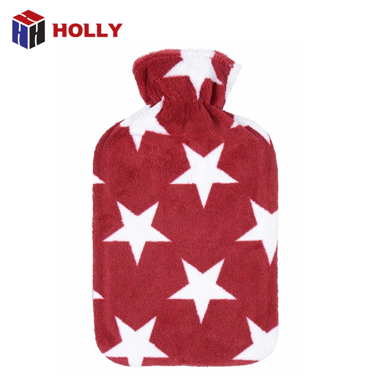 Rehabilitation Therapy Supplies Hot Water Bag Rubber with Classic Star Pattern Plus Fleece Cover