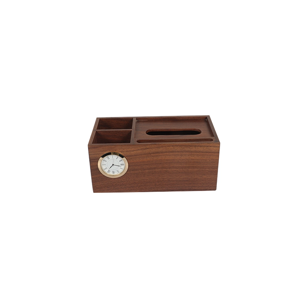 Büro Home Dekoration Holz Serviettenhalter Tissue Box mit Uhr