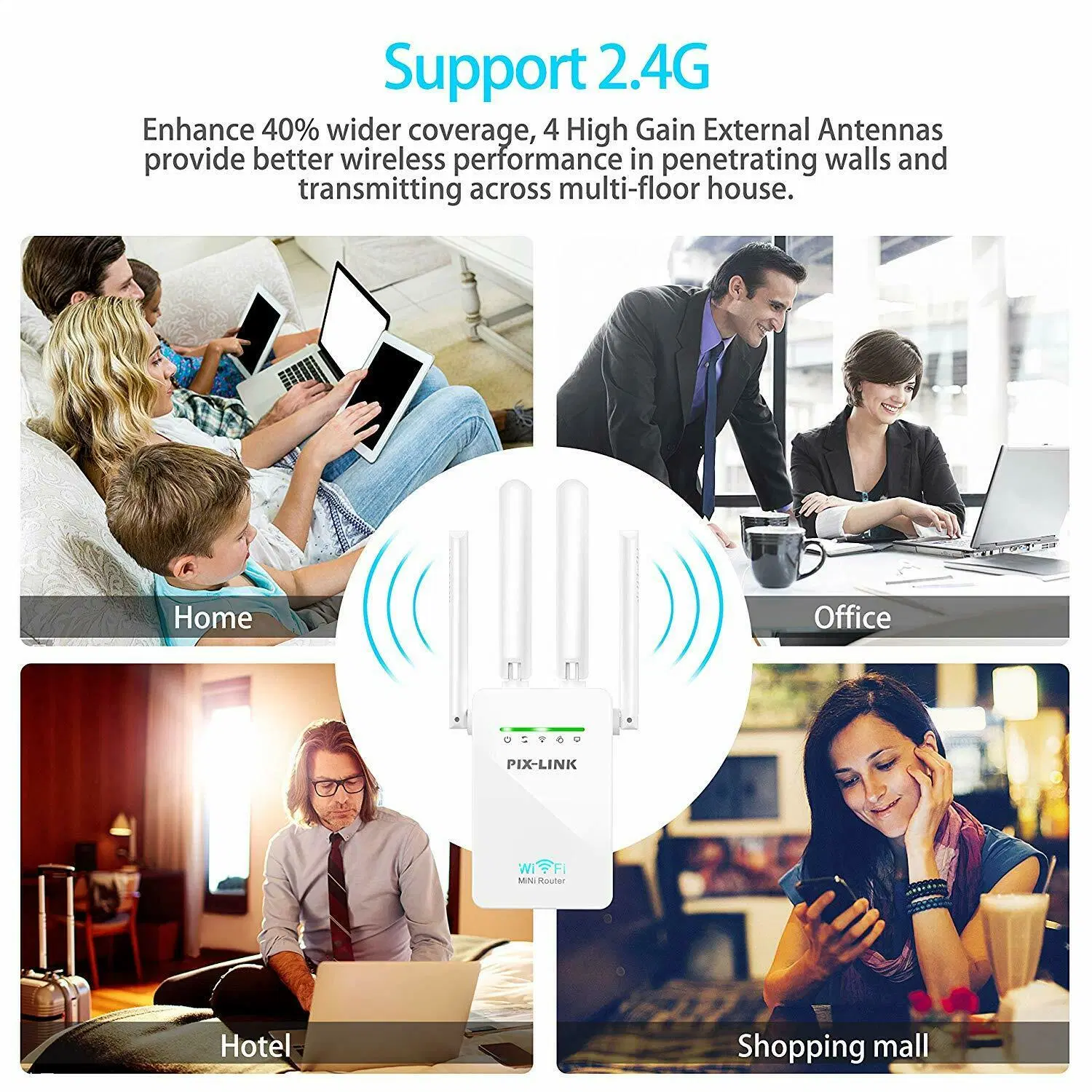 300Mbps WiFi Repeater 2.4GHz Wi-Fi Signal Extender 802.11b/G/N Wps High Gain Antennas Repeteur Rout Booster