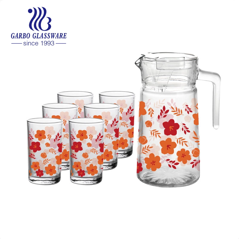 Promotional Cheap Glass Pitcher Set with Flower Decal Design Customized Pattern Design for African Market Perfect Kitchenware Gift for Dinner Parties