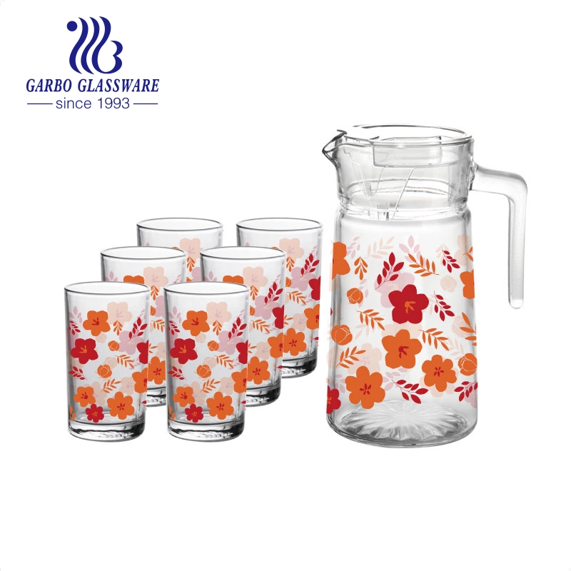 Jarro de vidro de baixo preço promocional com adesivo de Flores Design Design padrão personalizadas para o mercado africano utensílios perfeito Dom para jantares