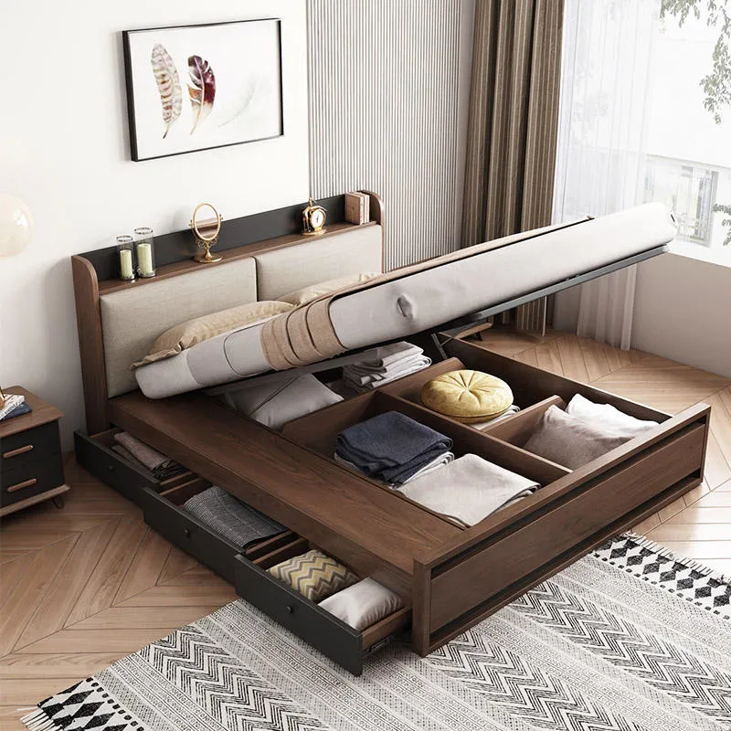 Modern Bedroom Furniture Storage with USB Interface and Drawers Double Bed