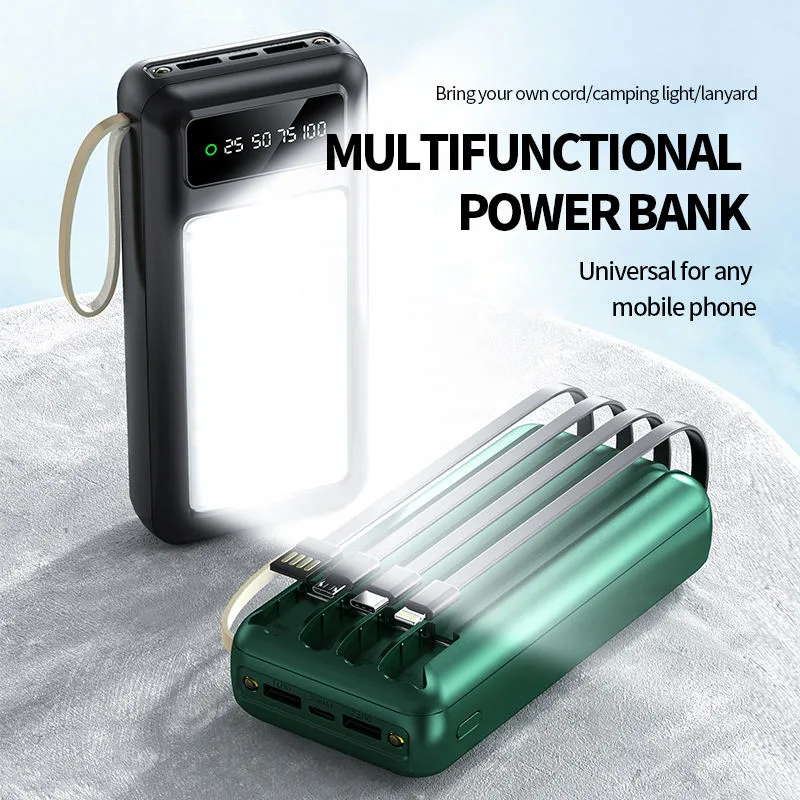 Camping Lights Power Bank 30000 mAh Power Bank External Battery with Own 4 Cables Power Bank OEM Logo