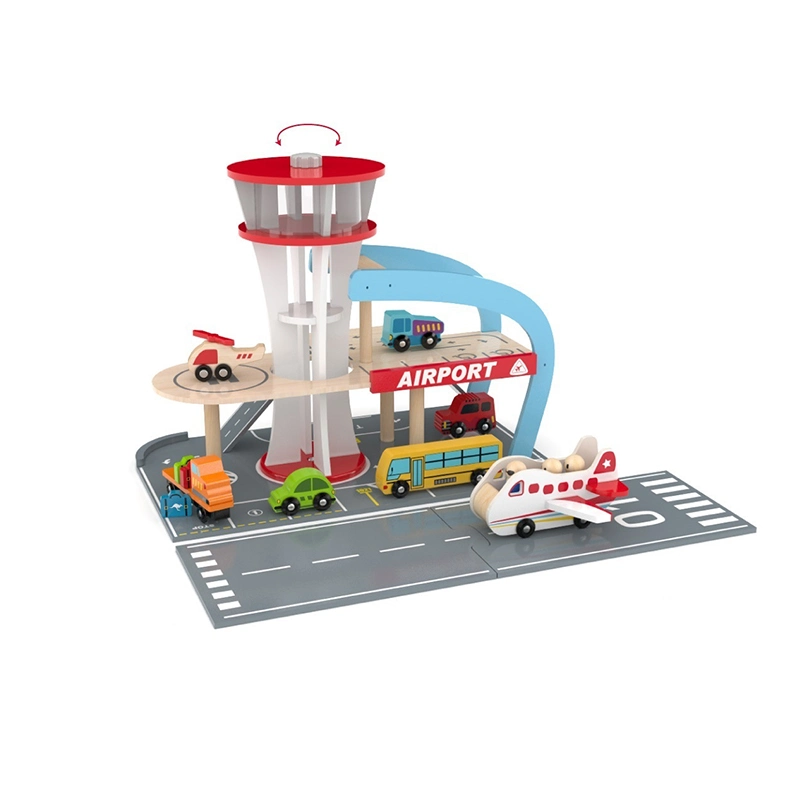 Wooden Toys Airport Playset Toy Preschool Car Park Pretend Toy for Kids